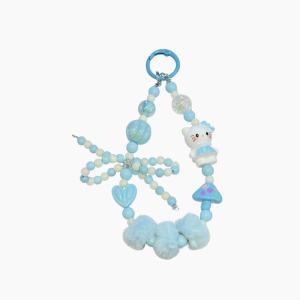 ลูกบอลขนตุ๊กตาการ์ตูนชุดแมว KT กระเป๋าถือสายคล้องโทรศัพท์สายโซ่จี้ข้อมือจี้พวงกุญแจ