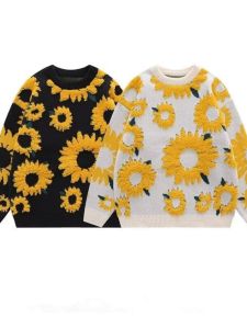 Autumn and Winter Japanese-Style Retro Sunflower Lazy Sweater Men and Women Hip-Hop Fashionable Brand Couple Long Sleeves Knitwear Outwear