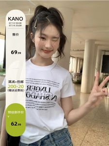 Simple Letter Print Slim Fit Short Sleeve T-Shirt Womens Summer New Style Shoulder Top Cotton round Neck Printed Casual Shirt