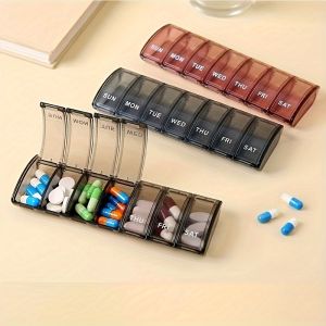1pc Portable Transparent 7-Compartment Pill Organizer Rectangular Medicine Box for Home Use 7 Day One Time a Day Pill Dispenser