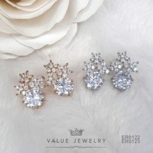 ต่างหูแป้น ประดับคริสตัลกลม ลายดอกไม้ ประดับติ้งเพชร9มิล มี2สี ตุ้มหู เครื่องประดับแฟชั่น ValueJewelry ER0123 ER0122