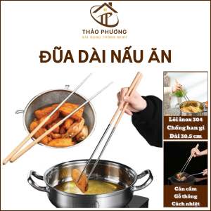 Đũa Xào Inox 1 Đôi Đũa Dài 38.5cm Cán Cầm Gỗ Dùng Xào Nấu Ăn Đảo Thức Ăn Chống Nóng