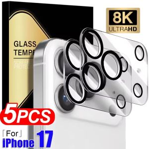 5Pcs Iphone 17 Series Screen-Printed Black Lens Ring Back Camera Lens Protector Anti-scratch Lens Protective Films