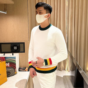 Áo Len Dệt Kim Nam Phong Cách Pháp Sang Trọng Thời Trang Mùa Đông Mềm Mại Lông Cáo Len Cổ Tròn Dài Tay Áo Len Cardigan