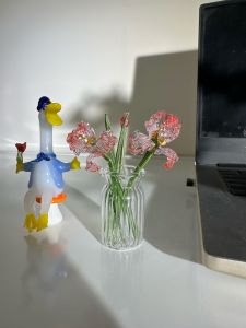 Đồ Trang Trí Bàn Làm Việc Thủ Công Miniature Glass Iris Flower Healing Decorative Gift Home Decor Artistic Natural Style