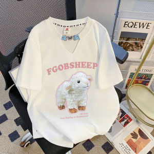 เสื้อยืดคอกลมแขนสั้นผู้หญิงไซส์ใหญ่ สไตล์อเมริกันย้อนยุค ดีไซน์เก๋ไก๋ สวมใส่สบายในฤดูร้อน เสื้อผ้าทำงานสไตล์เกาหลี