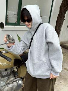 American Style Hoodie Pure Cotton Ropeless Sweatshirt Mens Autumn Winter Loose Reissue Solid Color High Street Versatile Large Size Jacket