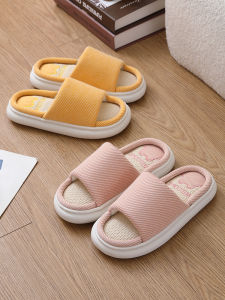 Japanese Style Linen Slippers Thick Sole Mens and Womens Summer Indoor Mute Home Couple Office Fabric Floor Non Slip Cotton and Linen
