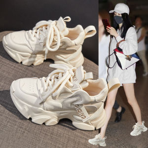 Womens Casual Thick Bottom Soft Bottom Leather Dad Shoes Heightening Slimming Design Comfortable Breathable Sporty Style