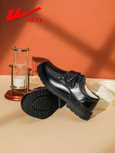 รองเท้าเด็กผู้ชายสีดำ ทรงหัวมน ด้านหน้าโลหะผสม รองเท้าเด็กผู้ชายสำหรับการแสดง รองเท้าเด็กผู้ใหญ่ รองเท้าหนังเนื้อนุ่ม