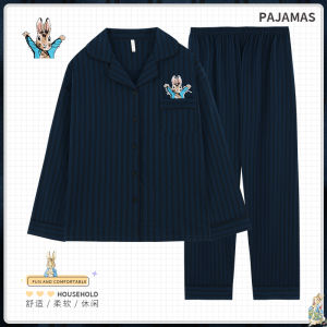 เรียบหรู ลายปีเตอร์กระต่ายคู่รัก ชุดนอน แขนยาวบริสุทธิ์ ผ้าฝ้าย ชุดอยู่บ้าน ผู้หญิง ฤดูใบไม้ผลิ ฤดูใบไม้ร่วง แบบใหม่