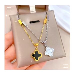 KALUNG TITANIUM BUNGA HITAM RANTAI DADU ANTI KARAT/KALUNG TITANIUM WANITA KOREA ANTI KARAT
