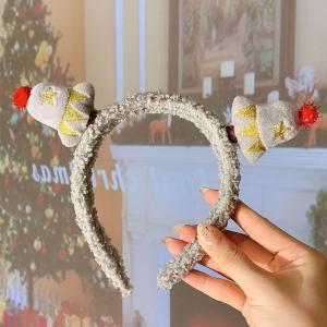 หมวกคล้องผมลายมุ้งลายไม้กวางคริสต์มาส หมวกคล้องผมขนแกะน่ารัก หมวกคล้องผมขนแกะสไตล์เกาหลี หมวกคล้องผมแฟชั่นสำหรับเด็กผู้หญิง