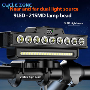 9 LED Bicycle Headlight TYPE-C Rechargeable Cycling Safety Front Lamp Power Display MTB Road Bike Flashlight for Night Riding