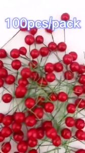 100 Pcs/bag Christmas Decor Artificial Holly Berry Wire Bundle Garland Wreath Xmas Tree Ornament Decorations DIY Wedding Christmas Cake Box Wreaths Decoration