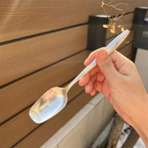 Elegant Long-Handled 304 Stainless Steel Flat Head Spoon Main Course Korean Style Soup Spoon for Commercial Use Handmade
