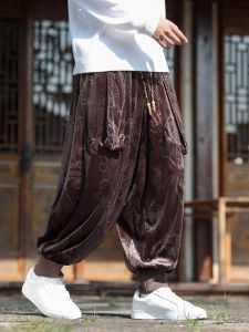 Quần Ống Rộng Bằng Vải Nhung Vàng Họa Tiết Rồng Gió Ấm Áp Mùa Thu Đông Quần Dài Phong Cách Harajuku Cổ Điển Cho Nam