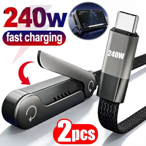 2Pcs 65W/240W Cable High-speed Quick Charging USB Type C Cable Wire with Folding Phone Stand for IPhone 17 16 15 Samsung S26U mi