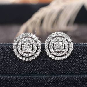 Huitan Simple Round Shaped Women Stud Earrings Full Shining Cubic Zirconia Trendy Versatile Lady Party Daily Accessories Jewelry