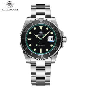 ADDIESDIVE Mens Dive Watch 200m Water Resistance BGW9 Super Luminous Ceramic Bezel Stylish Mens Stainless Steel Quartz Watch