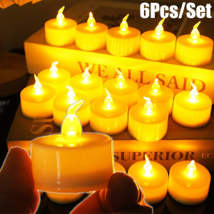 เทียนแบตเตอรี่ทำงาน LED ไร้เปลวไฟวูบวาบ6ชิ้นเทียนอวยพรโคมไฟชางานแต่งงานของตกแต่งปาร์ตี้วันเกิด