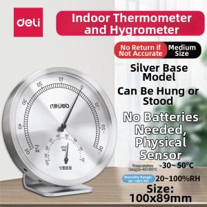 deli | High Precision Indoor Wall-Mounted Baby Room Temperature Humidity Meter Metal Material Deli Brand DL916 Series Chinese Origin