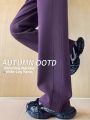 High Waist Slim-fit Purple Trousers Straight Leg. 