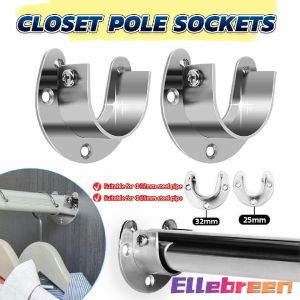 U Shaped Stainless Steel Closet Pole Sockets Flange Set Rod Holder with Screws for Easy Installation & Quick Removal