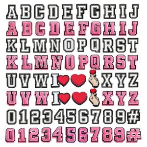 26-37Pcs Pink and Black White Letter Shoe Charms PVC Alphabet Butterfly Shoes Accessorie Decoration Clog Sandal Wristband Buckle