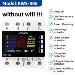 TUYA Wifi/NO Wifi Power Energy Meter DIN Rail 3 Phase Electric Wattmeter AC 85-290V Electricity Monitor Switch Voltage Protector
