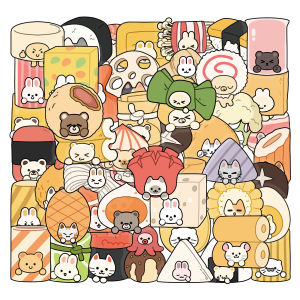 50 Pcs Cartoon Cute Oden Animal Stickers Transparent PET Waterproof Decals for Skateboard Luggage Bento Box Laptop