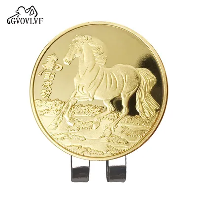 1pc Removable Golf Ball Marker Year of the Golden Horse With Magnetic Hat Cap Clips Gift For Golfer Golf Accessories