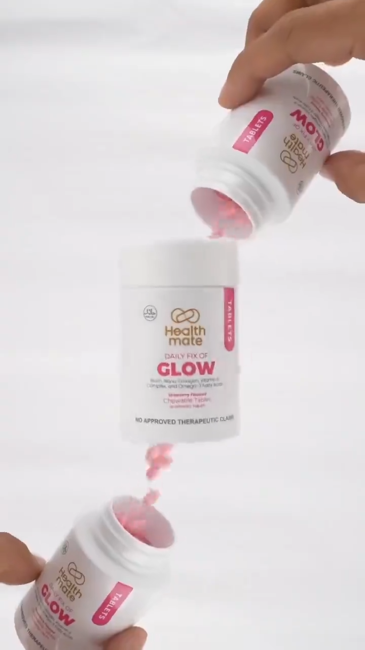 【Hot topic】Healthmate GLOW Collagen Multivitamin Complex and Omega Strawberry Flavor 60 Tablets