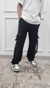 Celana Panjang Cargo Oversize Baggy Pants Zenomic Loose Pants Korean Style Longgar Black Grey Skena