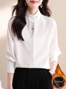 New 2026 Autumn Fashion Temperament Plus Velvet New Chinese Style Long Sleeve Shirt
