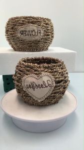 ตะกร้าเชือกถัก ทรงกลม ตะกร้าใส่ดอกไม้ แจกันดอกไม้ กระถาง จัดดอกไม้ ตกแต่งบ้าน พร๊อพถ่ายรูป ตะกร้าสาน