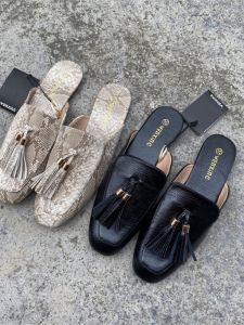 Summer 2024 Womens Large Size Flat Bottom Slippers Open Toe Tassel Slippers Casual Rubber Sole EU Style Slip-On Sandals