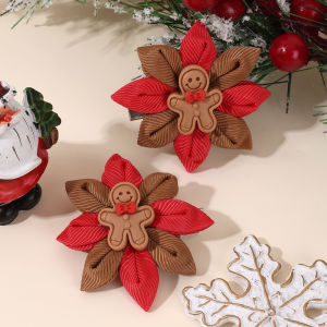 2Pcs Gingerbread Man Hair Clips For Girls Lcing-Like Flower Hairpins Smiling Gingerbread Cookie Christmas Party Hair Accessories