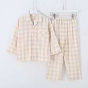 Japanese Style Boys Cotton Pajamas Short Sleeve Lightweight Home Clothes Set Breathable Summer Sleepwear for Kids