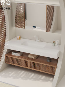 Georgy One Combination Bathroom Cabinet Integrated Basin Wicker Weaving Washstand Bathroom Sink Face Washing Basin