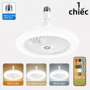 Quạt Trần Xoay 2 Trong 1 Tích Hợp Đèn LED Đế Chuyển Đổi E27 Điều Khiển Từ Xa Kiểu Dáng Hiện Đại Dùng Cho Phòng Ngủ Phòng Khách Trang Trí Nhà Cửa