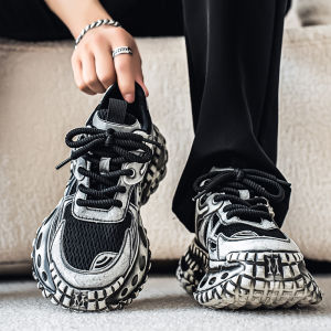 Cool Dad Shoes Mens Autumn Mesh Breathable Versatile Invisible Heightening 10cm Tire Thick Bottom Sports Leisure Trendy Shoes