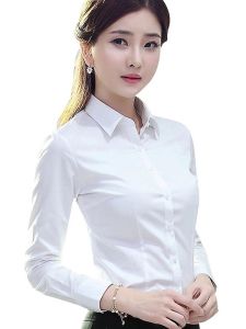 New Womens Long Sleeve Formal Shirt Cotton Polyester Blend Office Property Bank Hotel Front Desk Work Uniform Autumn Elegant