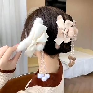 Jedai Jepit Rambut Jepitan Wanita Pita Bulu Halus Pom Pom Lembut Aksesoris Rambut kualitas Aksesoris Fashion Gaya Korea Korea Thailand Premium Ori Original