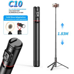 Wireless Mobile Selfie Stick Multi-Functional Stable Tripod Stand with Light Remote 1.83m All-in-One Hidden for Live Stand