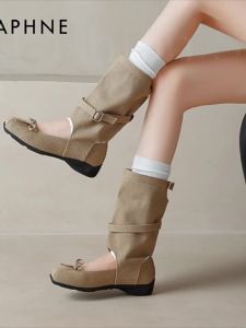 Daphne | Giày Bốt cổ thấp kiểu cao bồi Mellowd mới Thu phong cách retro có dây buộc