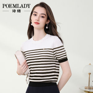 POEMLADY | Striped Slim Lightweight Short Sleeve Knit Top