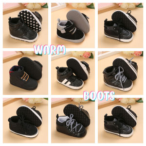 Black Walking Baby Shoes Winter Toddler Sport Warm Leather Boots Soft Sole Newborn Boy Girl Walker Infant Anti-slip Shoes 0-12-18 Months