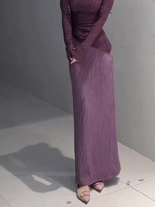 Elegant Purple High Waist Slimming Fashion Set Womens High Waist Luxury New Style Semi-Long Skirt Two-Piece Set