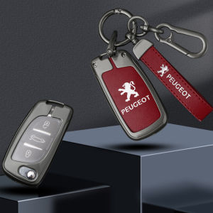 Zinc Alloy Premium Luxury Genuine Leather Car Key Fob Cover Case Shell Chain Keychain For Peugeot 207 406 407 408 308 3008 4008 5008 Boxer Partner Smart Remote Holder Protector